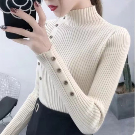 Stylischer Warmer Pullover mit Turtleneck und Knöpfen für Damen | Lily