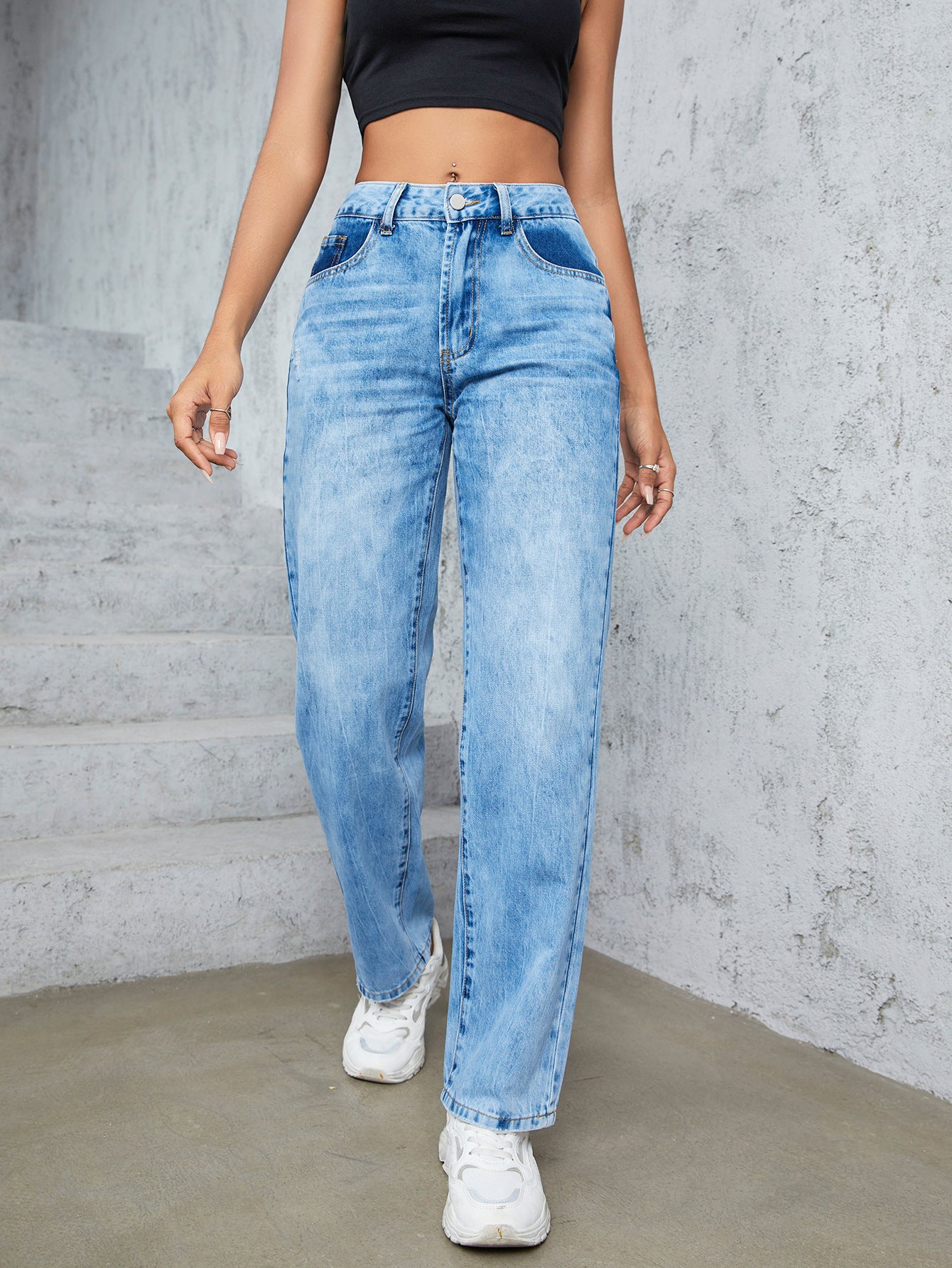 Modische Bequeme Skinny-Jeans in Denim-Blau mit Hohem Bund für Damen