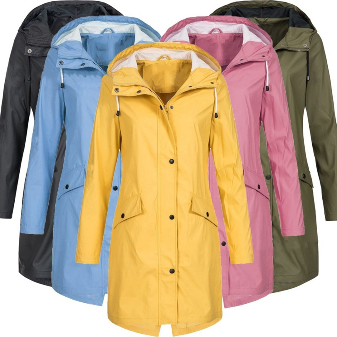 Lange Windbreaker-Regenjacke für Damen