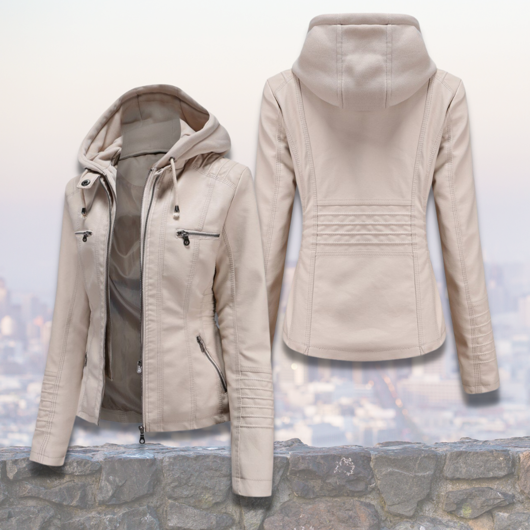 Stilvolle Lederjacke mit Kapuze