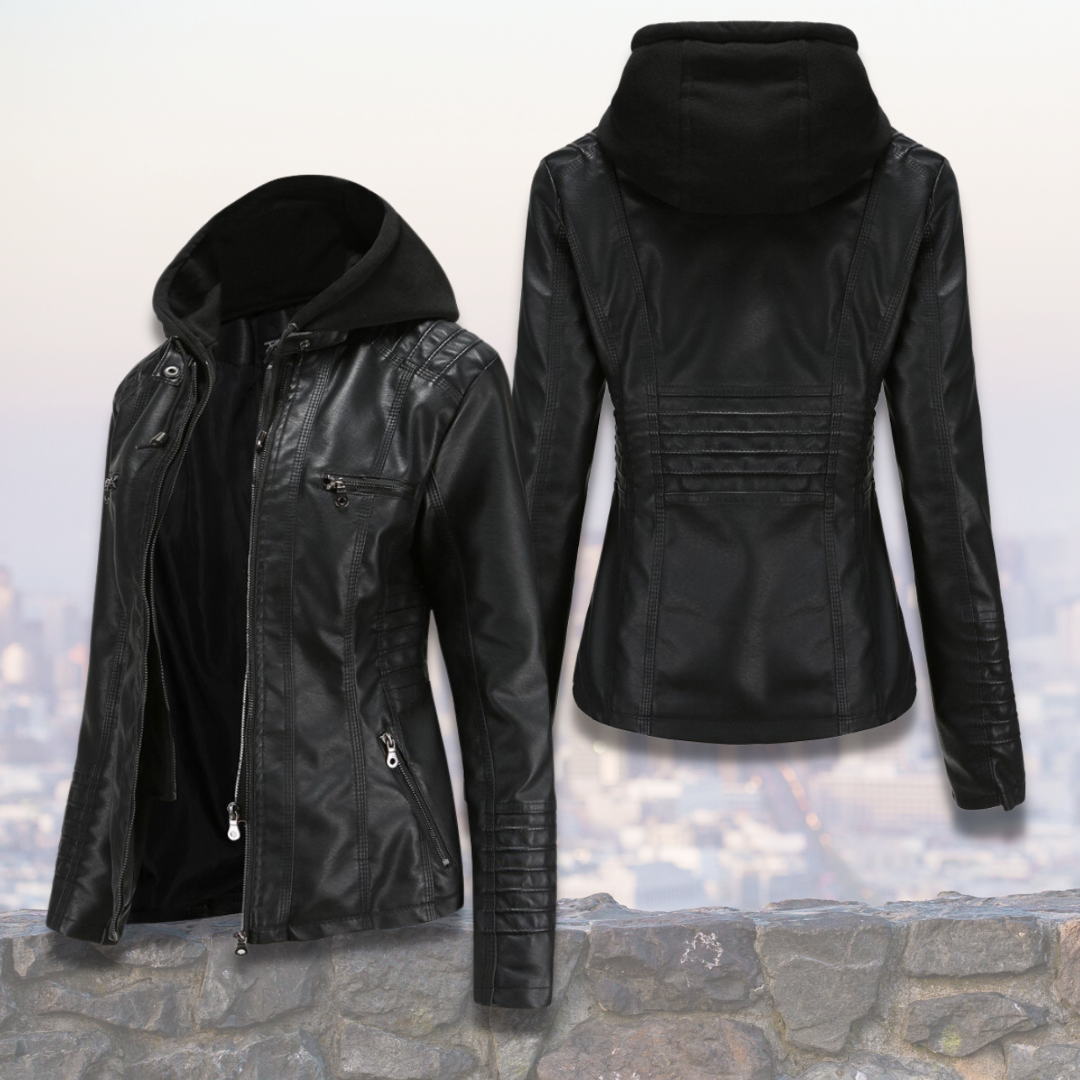 Stilvolle Lederjacke mit Kapuze