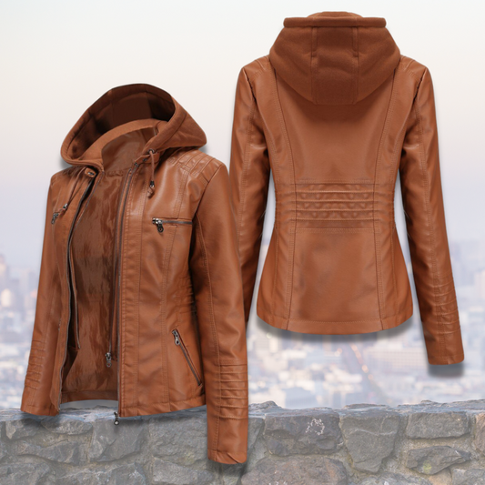 Stilvolle Lederjacke mit Kapuze