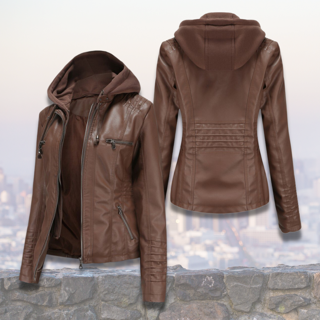 Stilvolle Lederjacke mit Kapuze