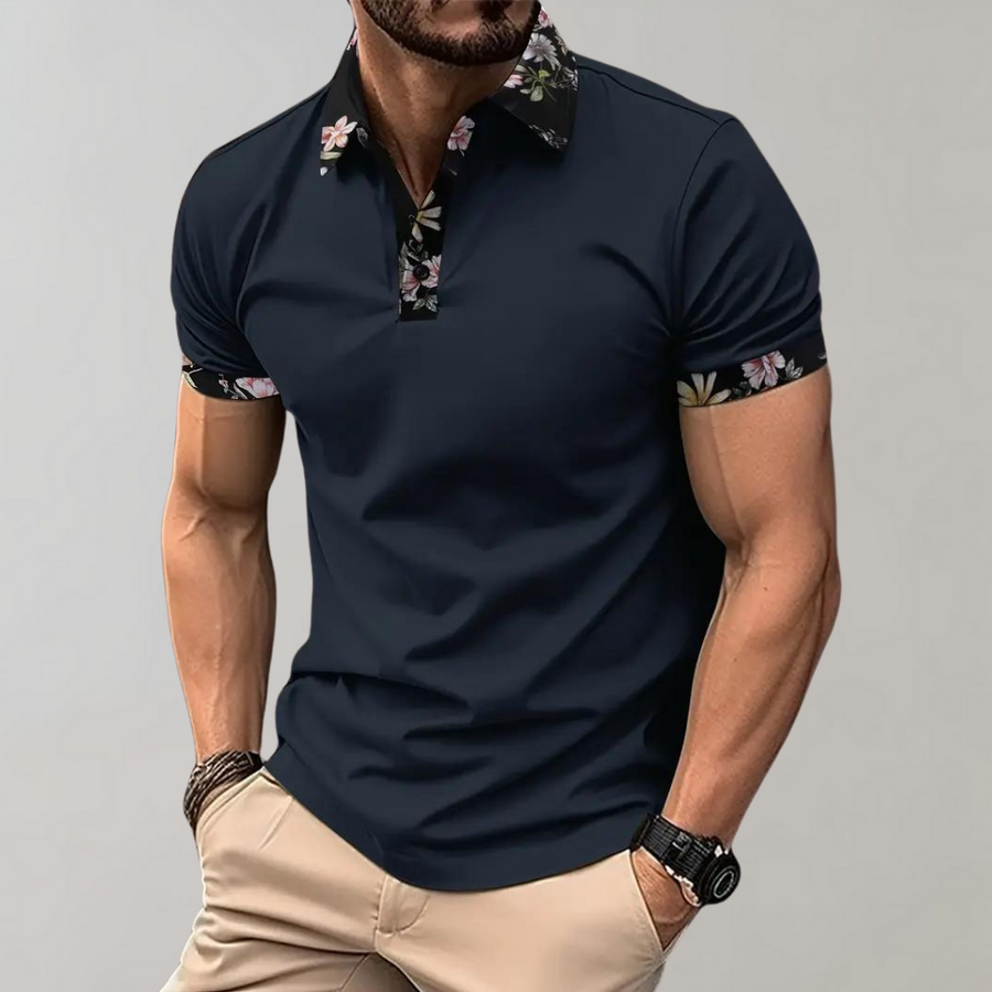 Elegantes Kurzarm-Poloshirt mit floralem Akzent für Herren