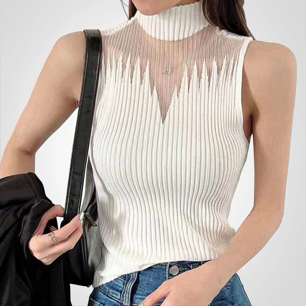 Transparentes Strick-Crop-Top mit Neckholder für Damen – Sexy und modern