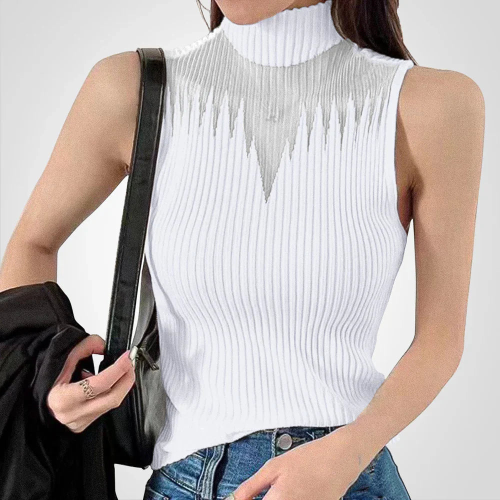 Transparentes Strick-Crop-Top mit Neckholder für Damen – Sexy und modern