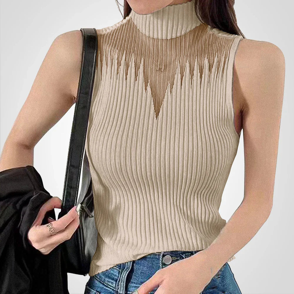 Transparentes Strick-Crop-Top mit Neckholder für Damen – Sexy und modern