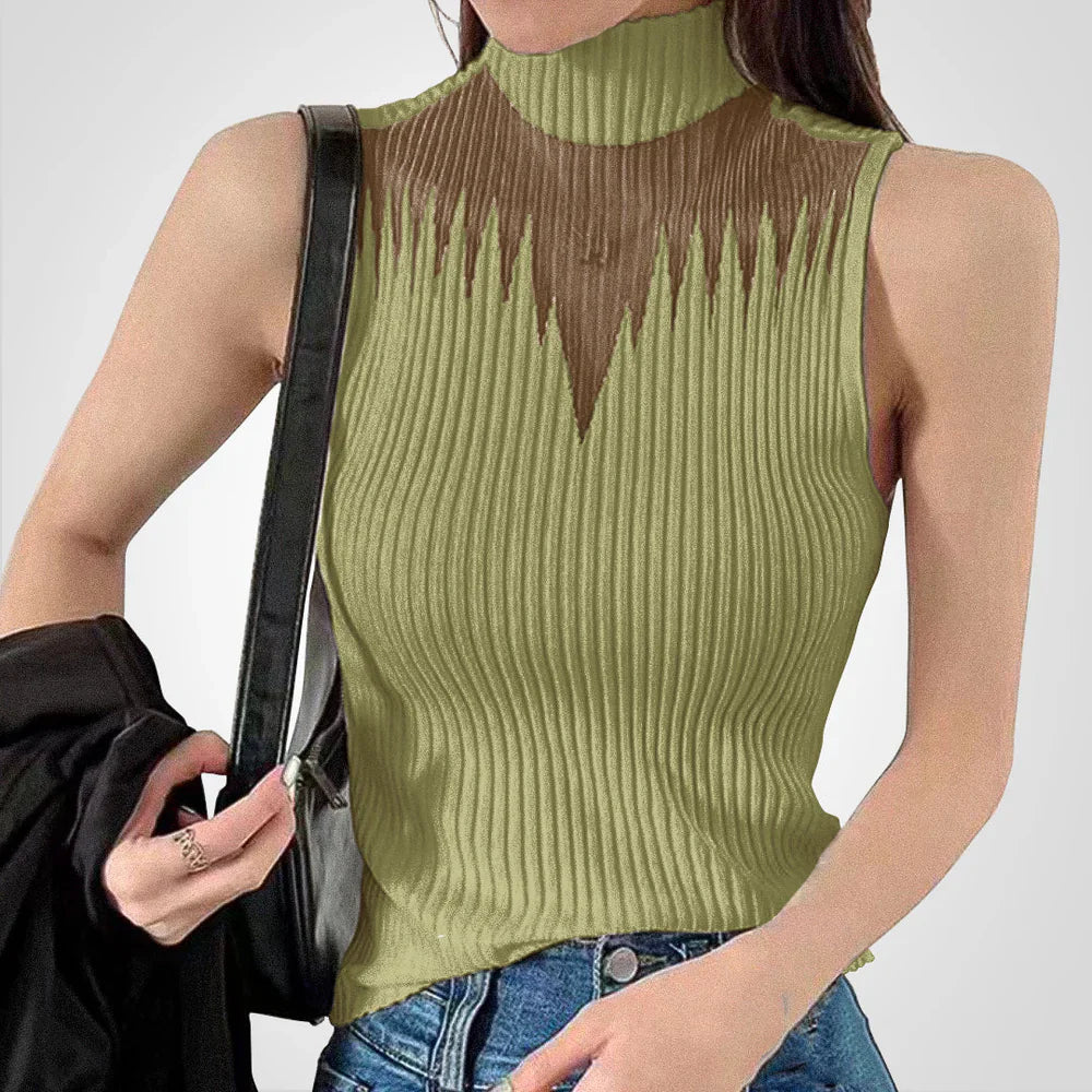 Transparentes Strick-Crop-Top mit Neckholder für Damen – Sexy und modern