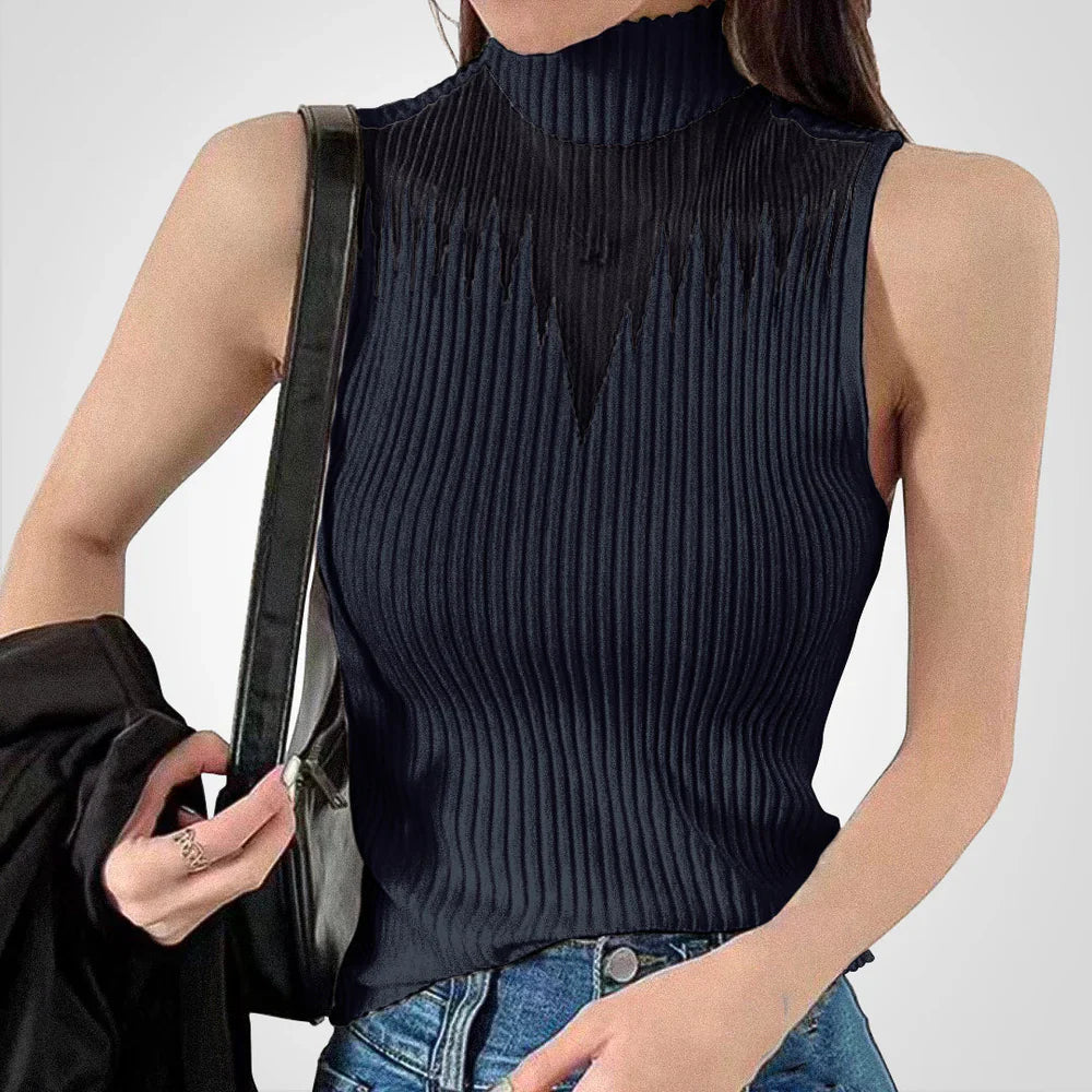 Transparentes Strick-Crop-Top mit Neckholder für Damen – Sexy und modern