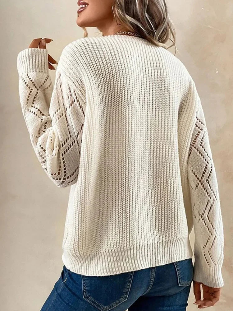 Stilvoller pullover mit V-Ausschnitt und Cut-Out-Details für Damen