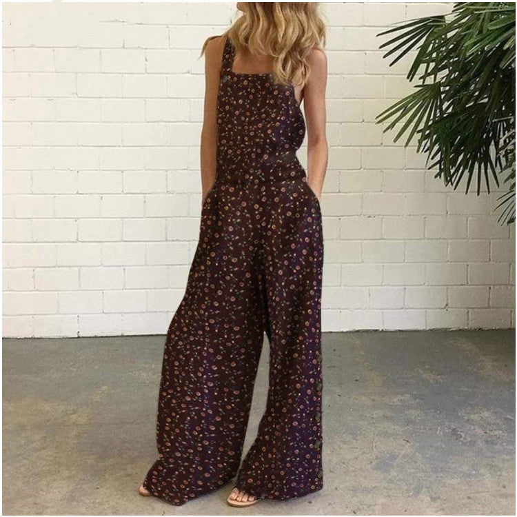 Modischer ärmelloser Jumpsuit mit Blumenmuster und weitem Bein für Damen