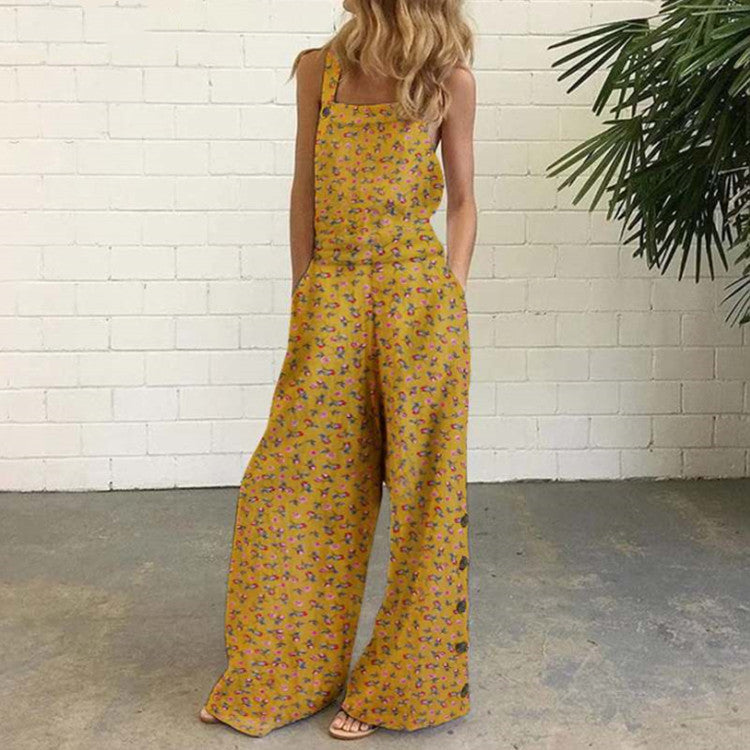 Modischer ärmelloser Jumpsuit mit Blumenmuster und weitem Bein für Damen