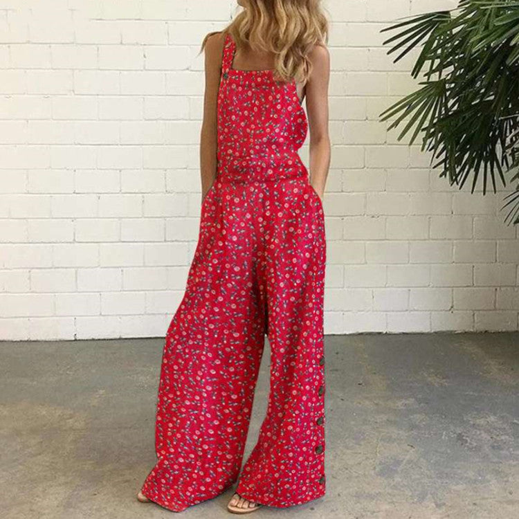 Modischer ärmelloser Jumpsuit mit Blumenmuster und weitem Bein für Damen