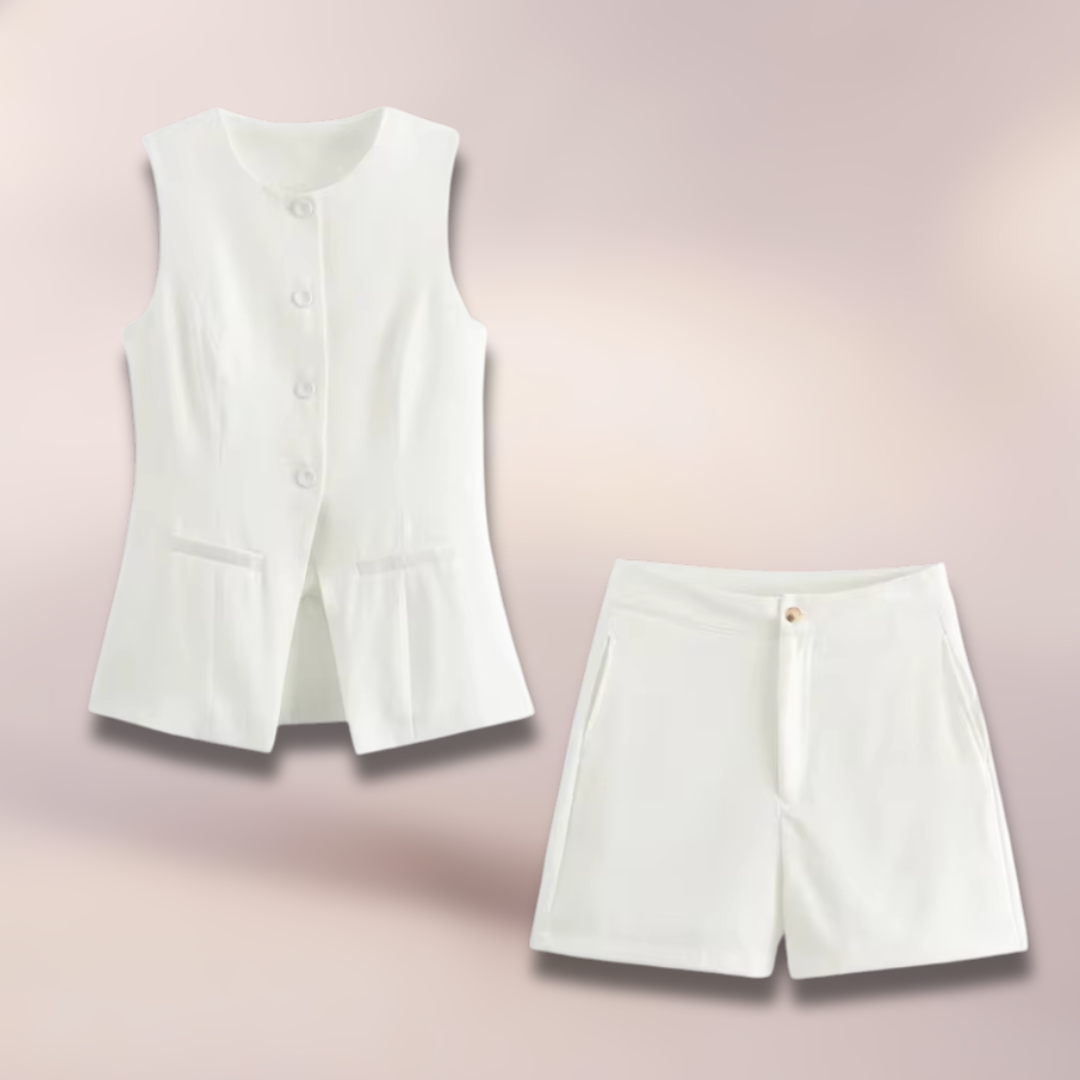 Modisches ärmelloses Kurz-Set in Weiß für Damen – Elegante Weste & Shorts