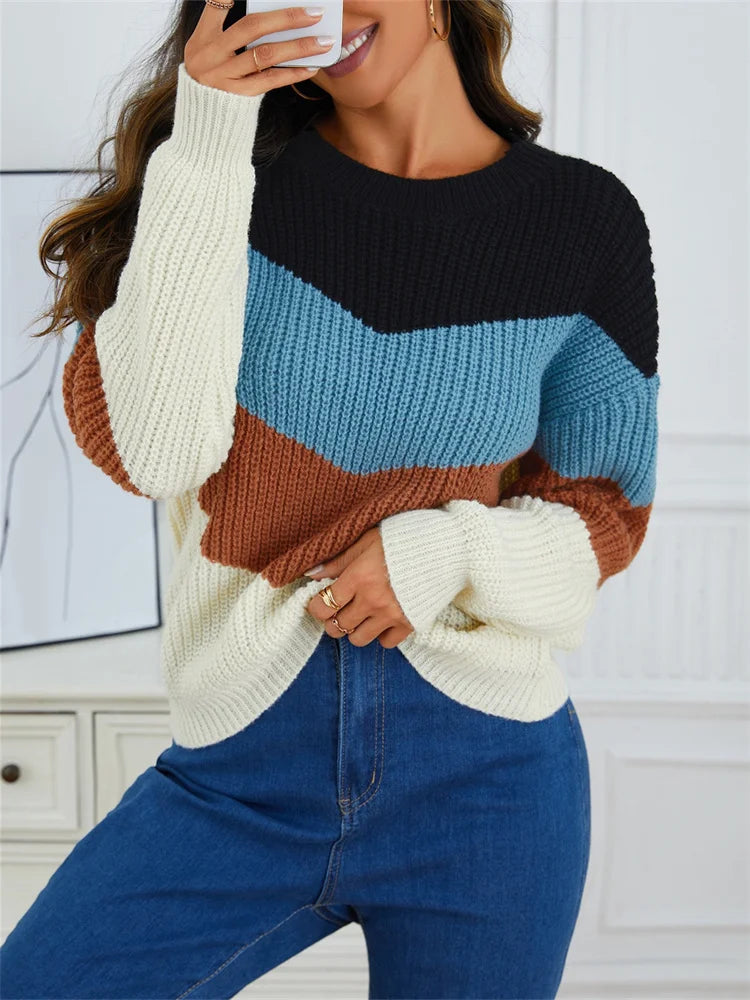 Modischer gestrickter Pullover mit Streifen für Damen