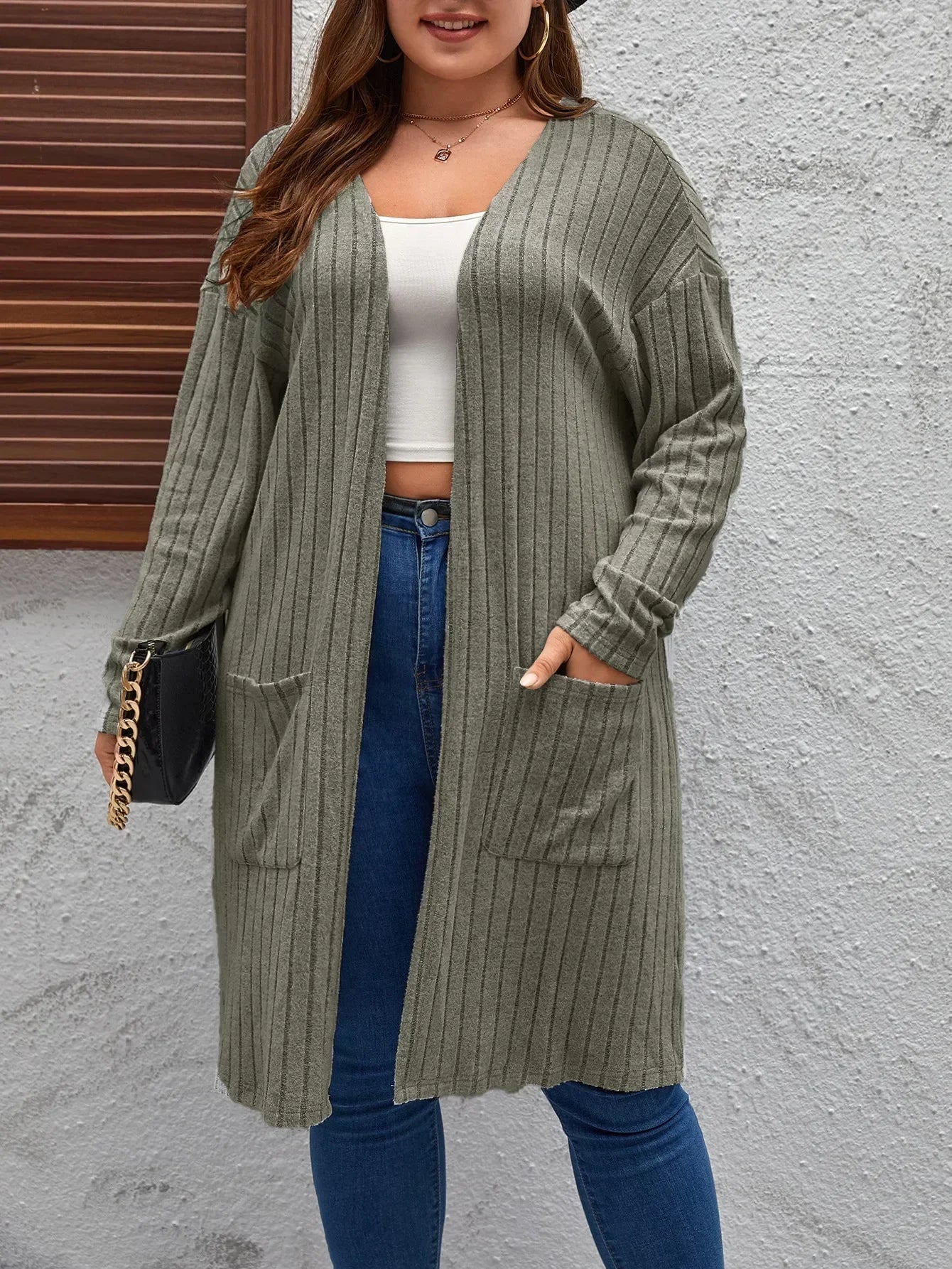 Langer gerippte Strickjacke im Oversized Fit für Frauen