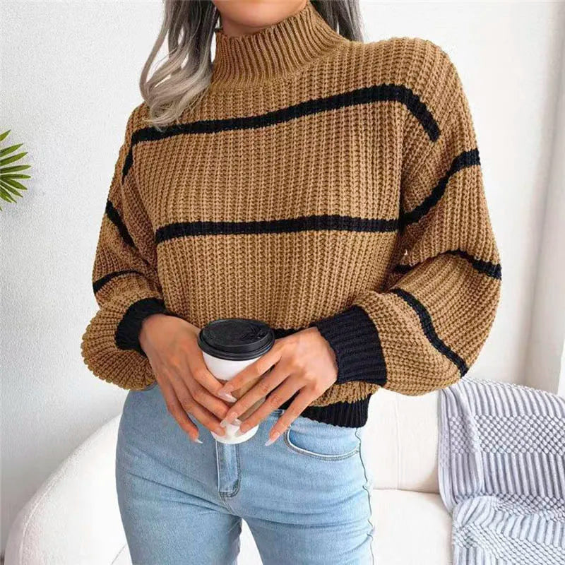 Gemütlicher Strickpullover mit hohem Kragen für Damen