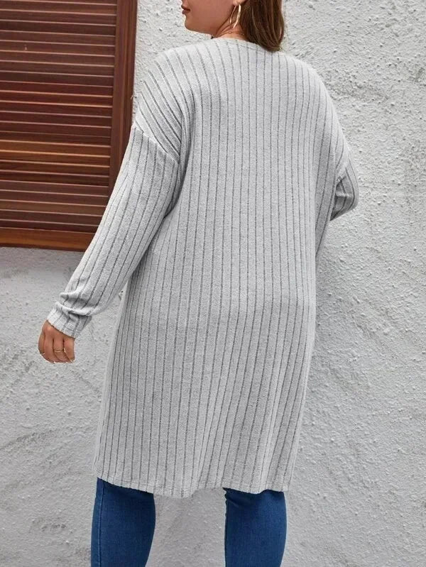 Langer gerippte Strickjacke im Oversized Fit für Frauen