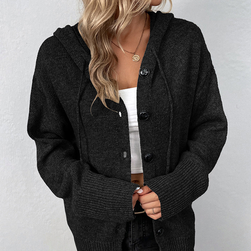 Stylische lange Strickjacke mit Kapuze für Damen