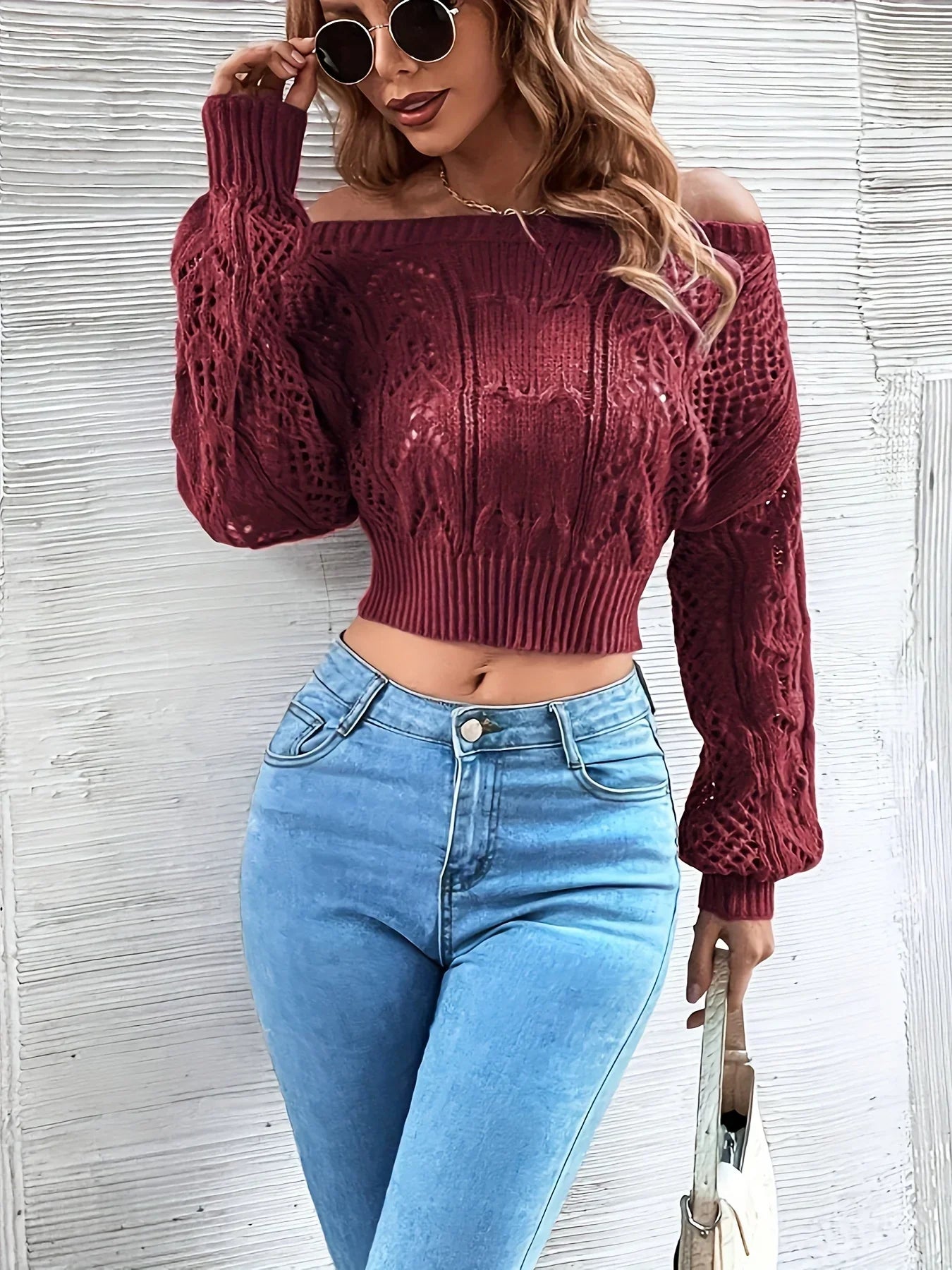 Stylischer Off-Shoulder Strickpullover für Damen