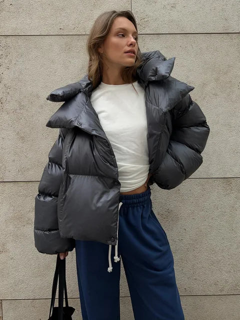 Modische Oversized Doppel-Lagen Steppjacke für Damen