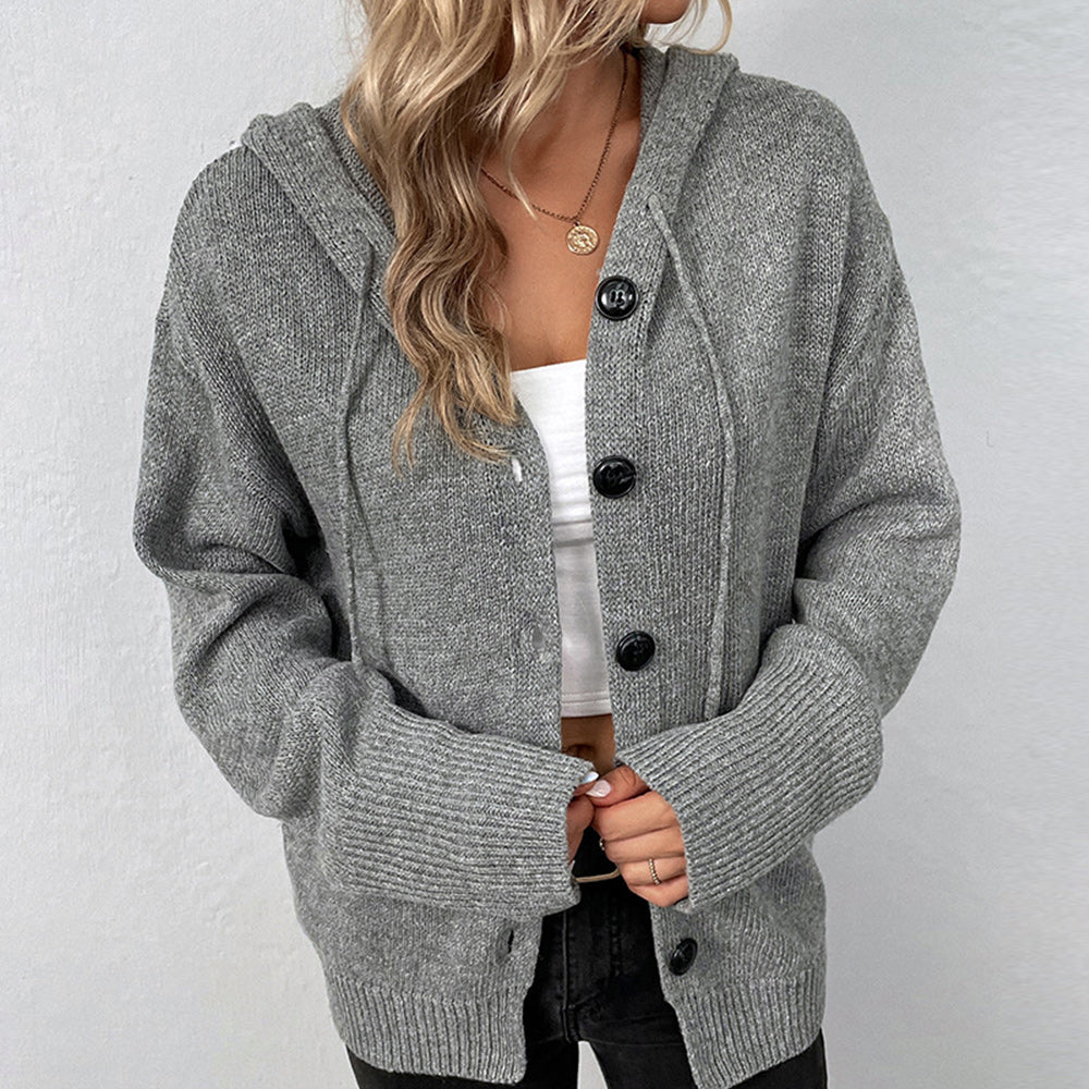 Stylische lange Strickjacke mit Kapuze für Damen