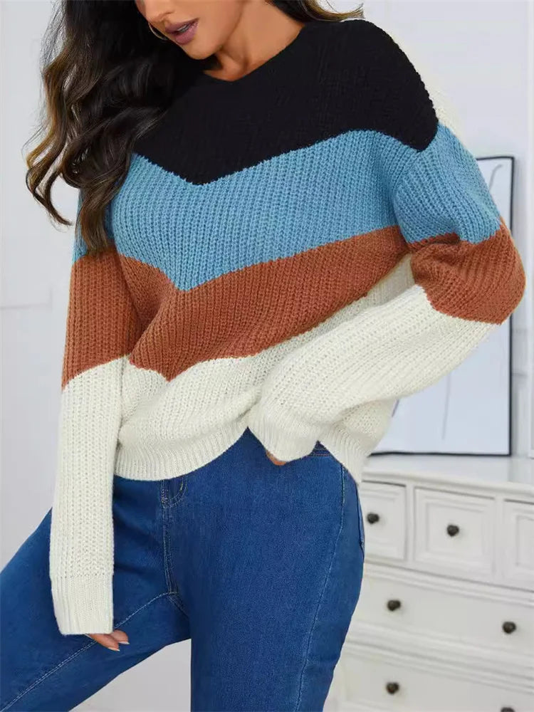 Modischer gestrickter Pullover mit Streifen für Damen