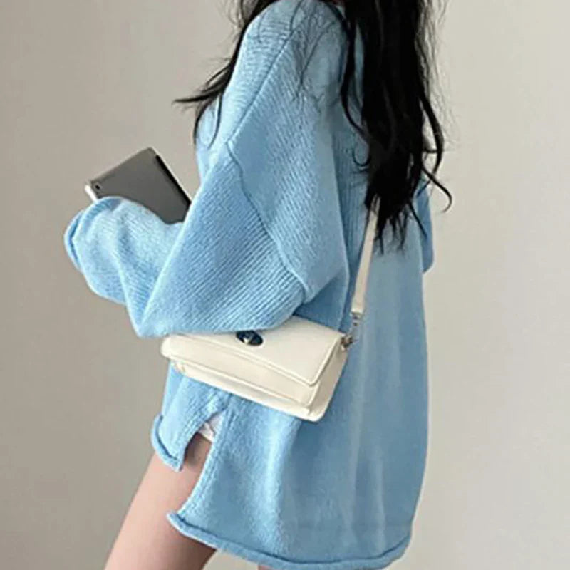 Gemütlicher Oversized Strickpullover mit V-Ausschnitt für Damen