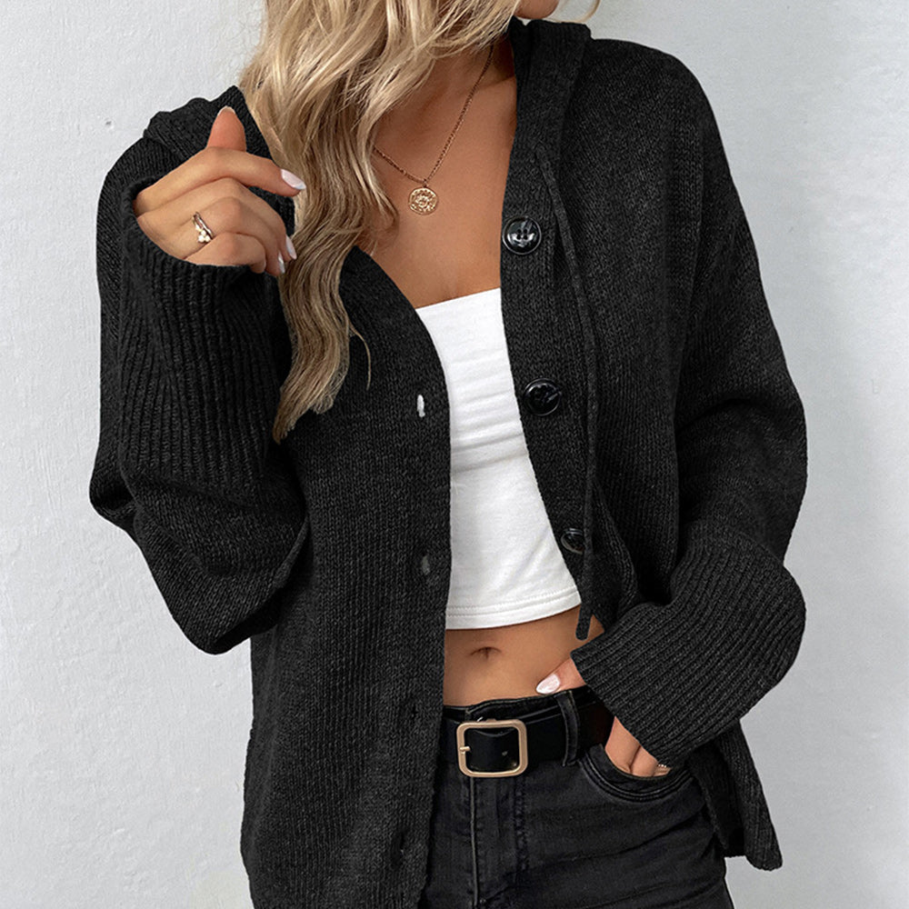 Stylische lange Strickjacke mit Kapuze für Damen