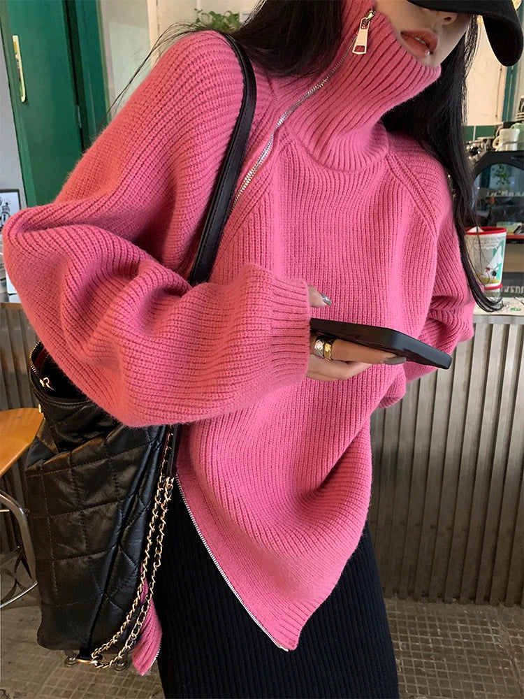 Stilvolle Strickjacke mit Rollkragen und Reißverschluss für Damen