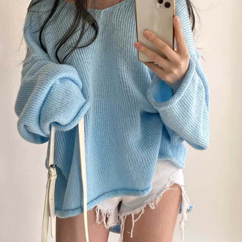 Gemütlicher Oversized Strickpullover mit V-Ausschnitt für Damen