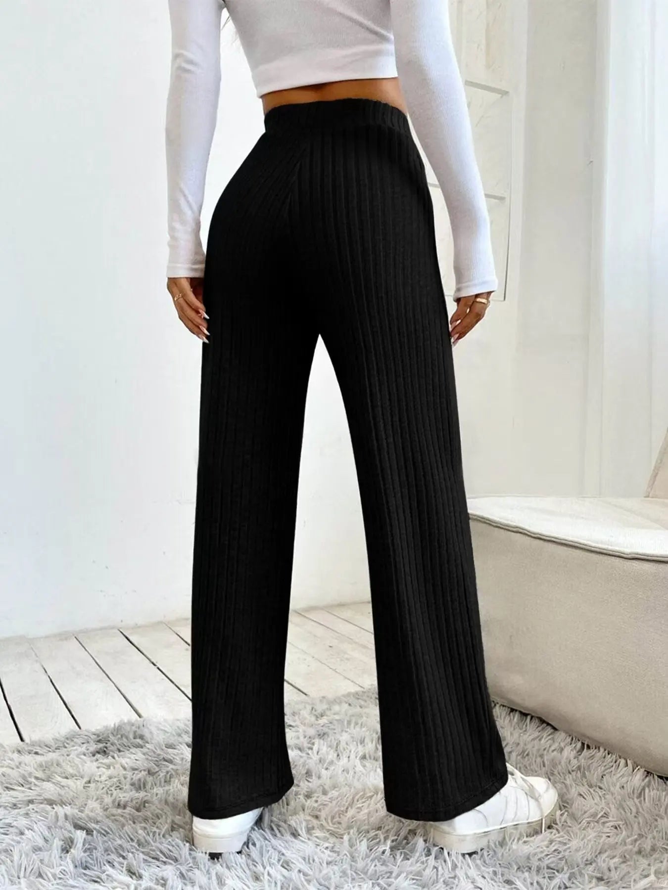 Gerade geschnittene Rippenstrickhose für Damen – Elegant & Bequem für Alltag