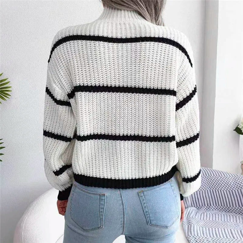 Gemütlicher Strickpullover mit hohem Kragen für Damen