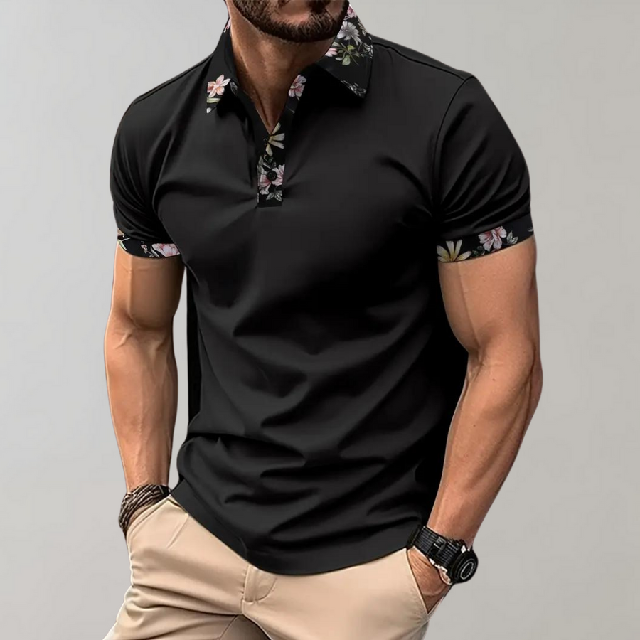 Elegantes Kurzarm-Poloshirt mit floralem Akzent für Herren