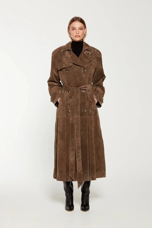 Klassischer Langer Trenchcoat aus Wildleder