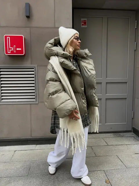 Modische Oversized Doppel-Lagen Steppjacke für Damen