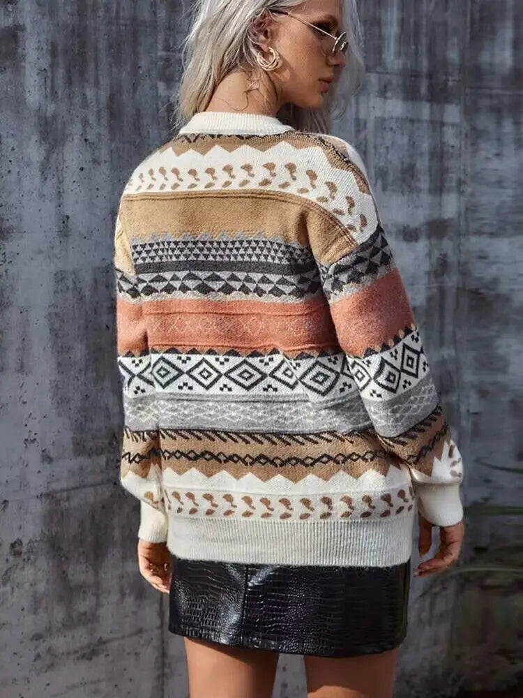 Lässiger Strickpullover mit Boho-Streifen für Damen