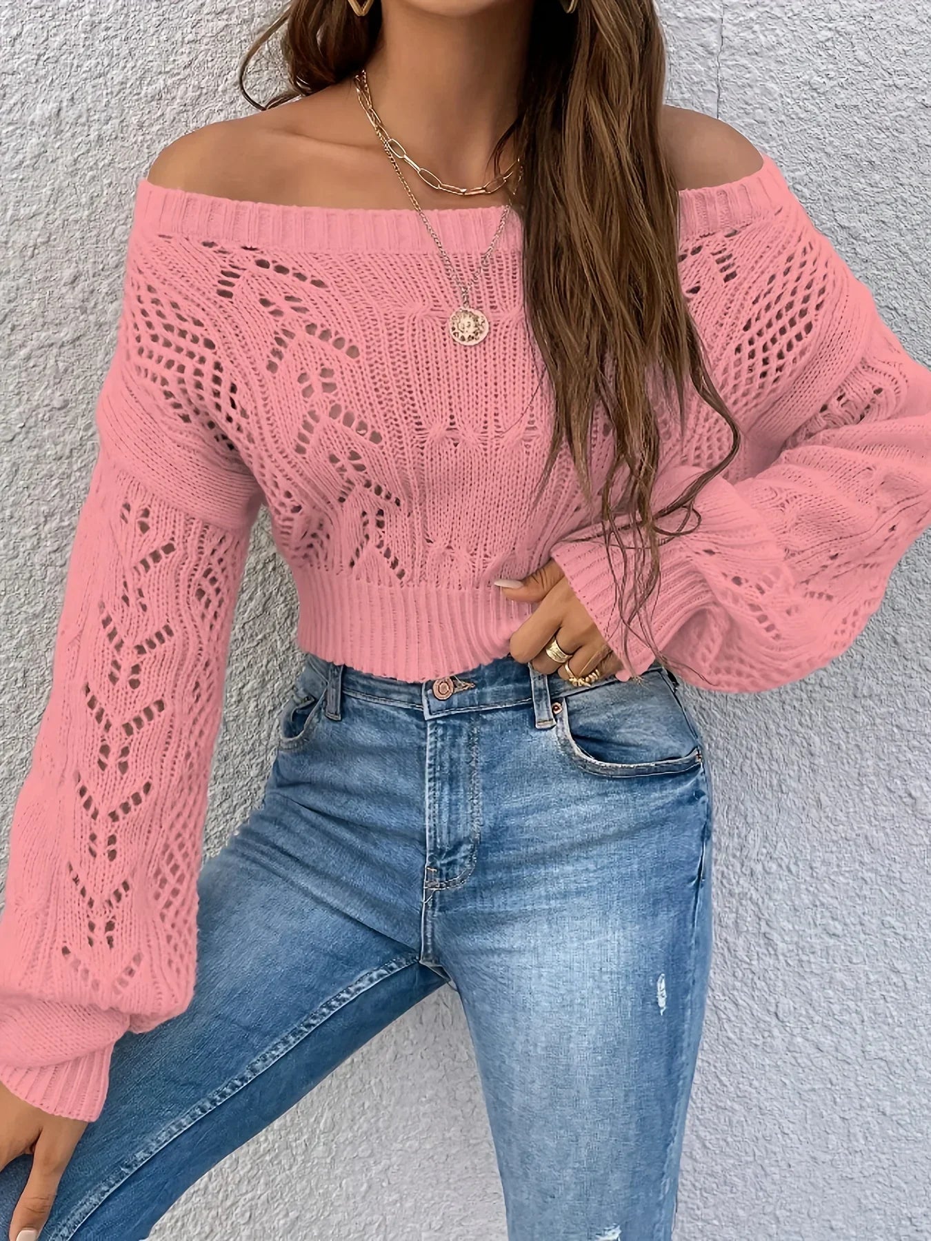 Stylischer Off-Shoulder Strickpullover für Damen