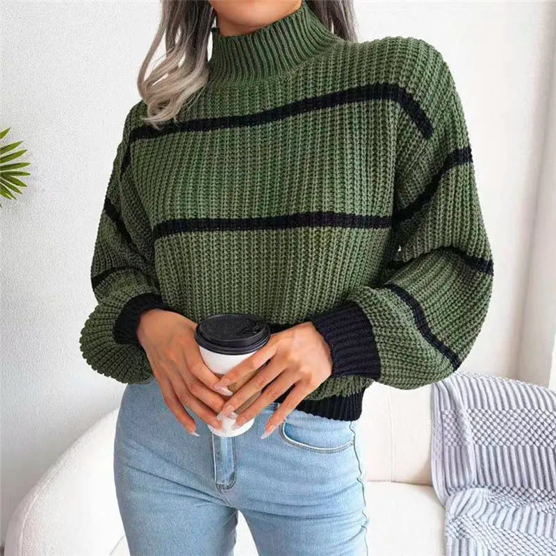 Gemütlicher Strickpullover mit hohem Kragen für Damen