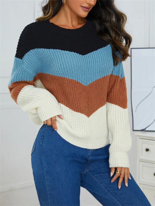 Modischer gestrickter Pullover mit Streifen für Damen