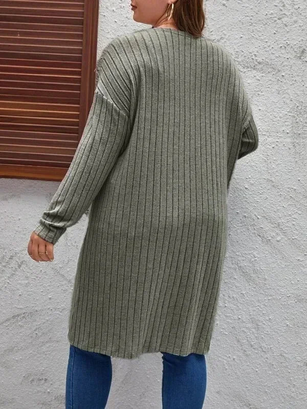 Langer gerippte Strickjacke im Oversized Fit für Frauen