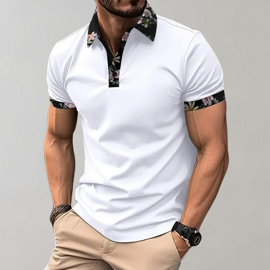 Elegantes Kurzarm-Poloshirt mit floralem Akzent für Herren