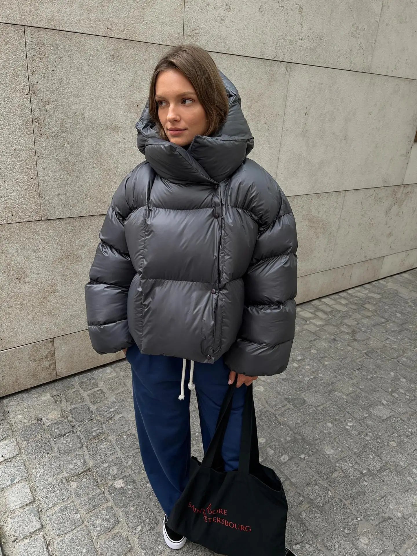 Modische Oversized Doppel-Lagen Steppjacke für Damen