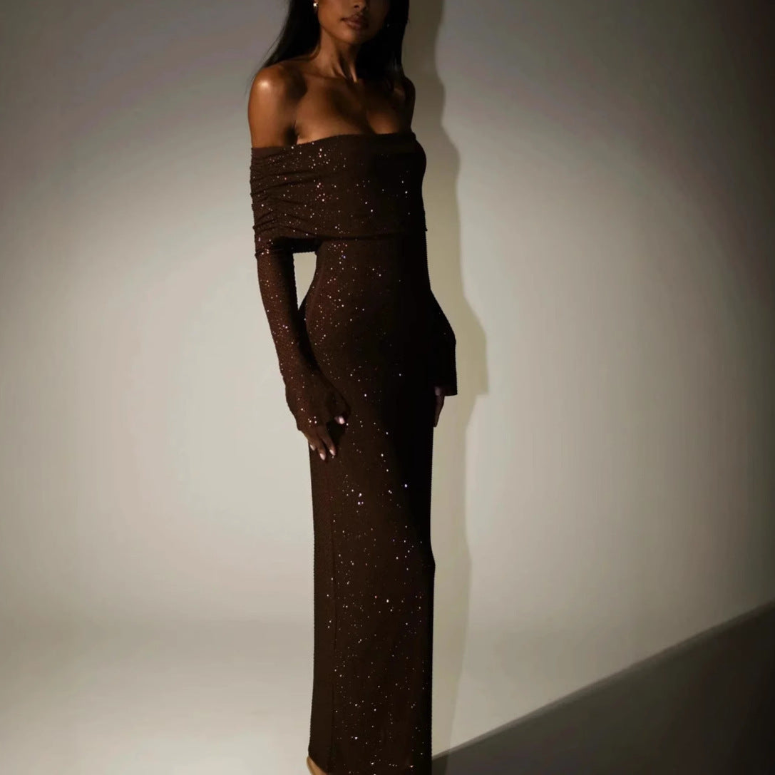 Luxuriöses Schulterfreies Maxikleid mit Strass – Elegantes Abendkleid für Damen