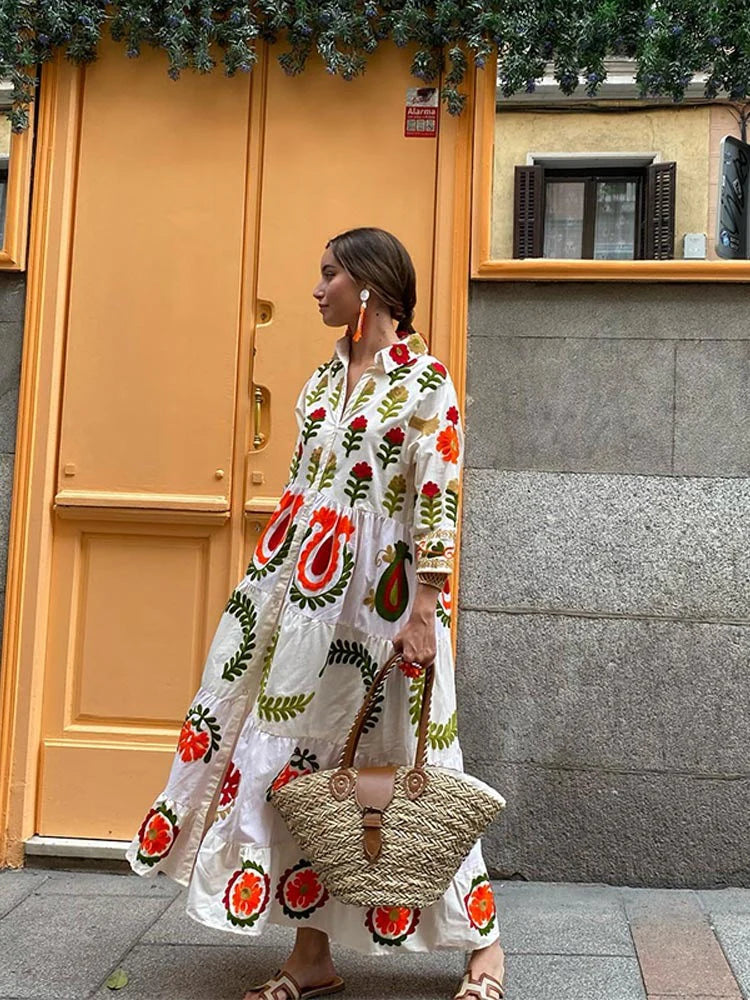 Lässiges luftiges Kleid mit bestickten Print für Damen