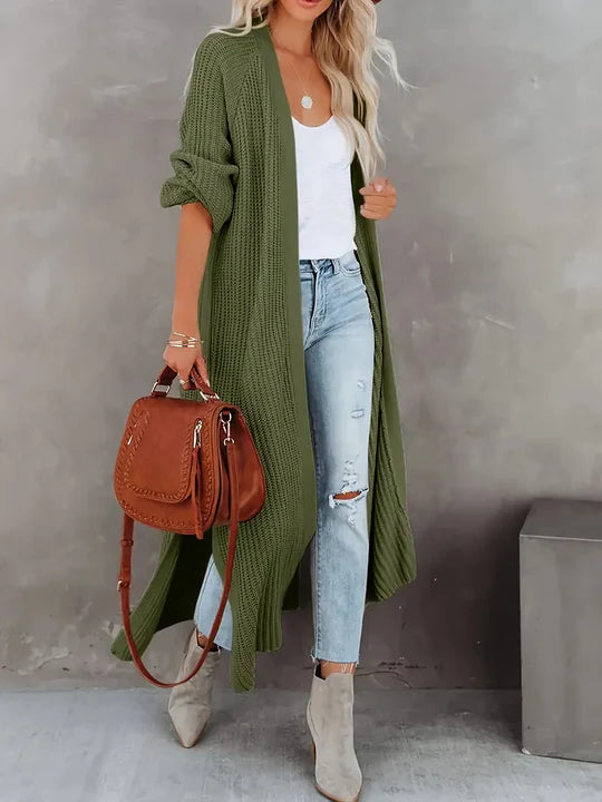 Stylische lange Strickjacke mit lockeren Ärmeln für Damen