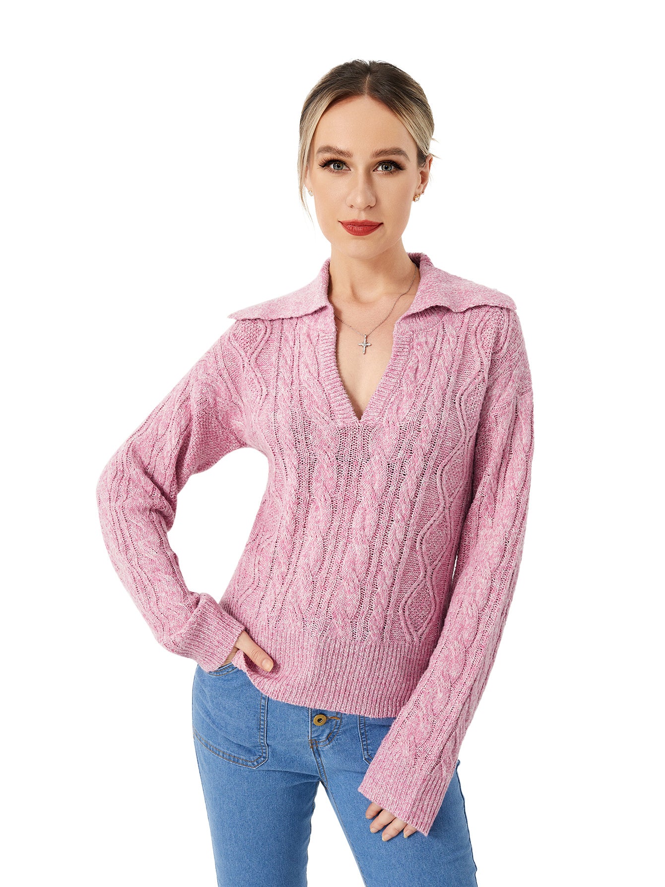 Gemütlicher Langärmeliger Warmer Pullover mit Kragen und Ausschnitt für Damen | Audrey