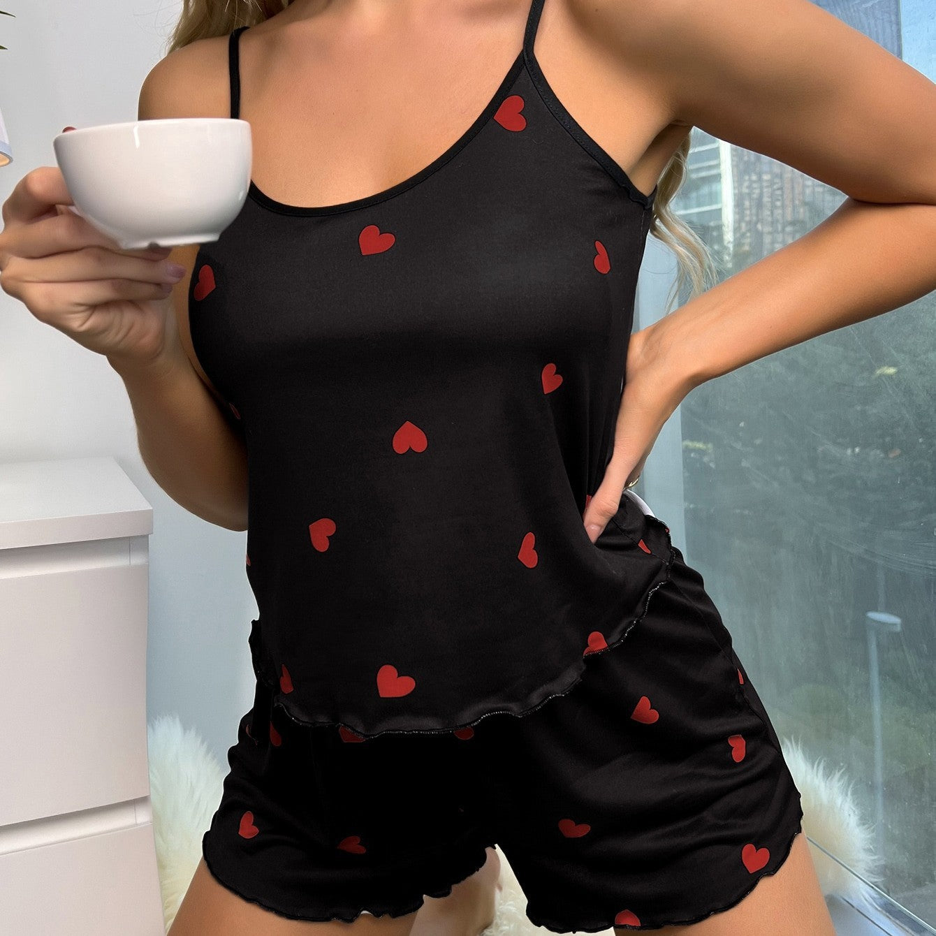 Zweiteiliges Schlafanzug-Set mit niedlichem Print-Design – Stilvolle und bequeme Nachtwäsche für Damen