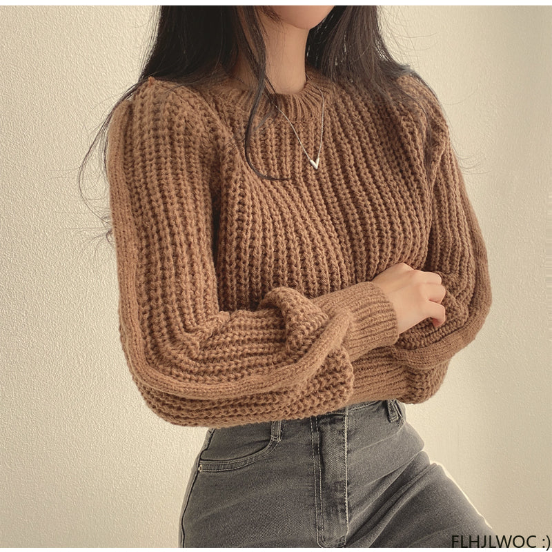 Eleganter Strickpullover mit Rundhalsausschnitt und Cropped-Design für Damen