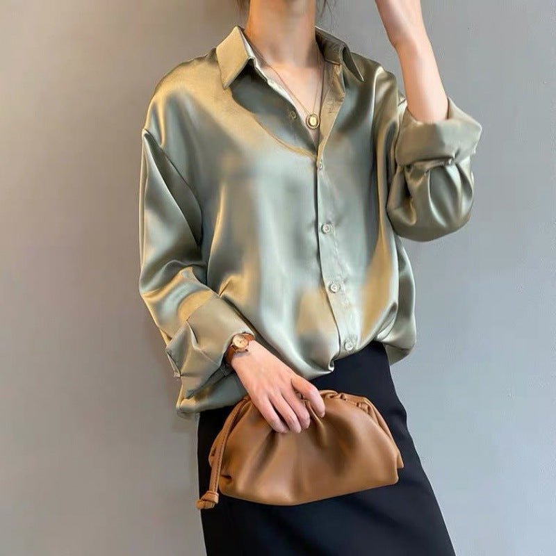 Elegante Bluse aus Satin mit Knopfleiste für Damen